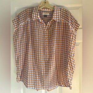 Half button up, easy fit cotton/linen shirt